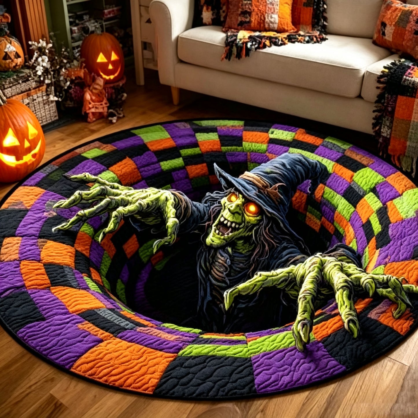 🎃3D Halloween Rug, Novelty Ghost Skeleton 3D Optical Illusion Rugs
