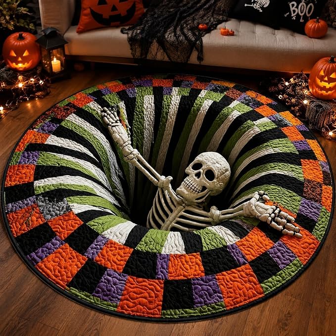 🎃3D Halloween Rug, Novelty Ghost Skeleton 3D Optical Illusion Rugs
