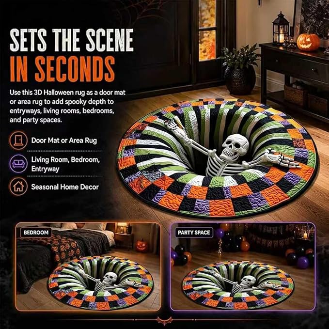 🎃3D Halloween Rug, Novelty Ghost Skeleton 3D Optical Illusion Rugs