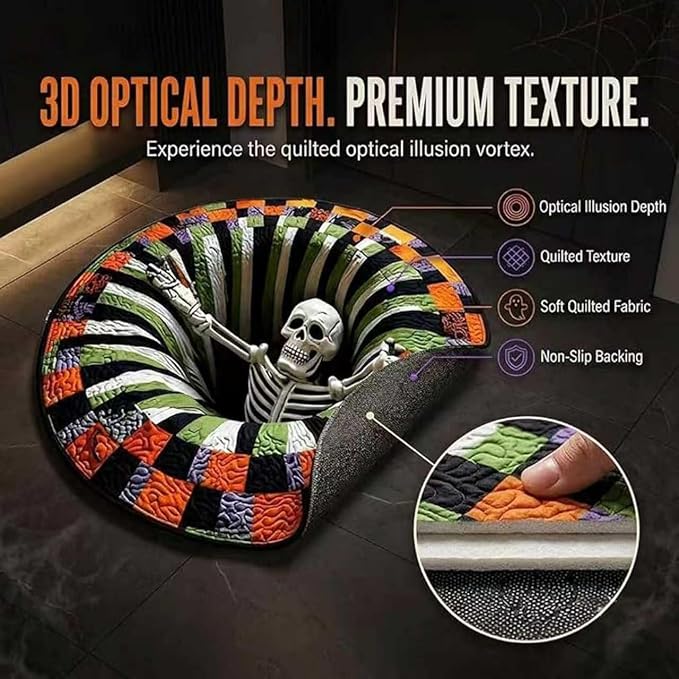 🎃3D Halloween Rug, Novelty Ghost Skeleton 3D Optical Illusion Rugs