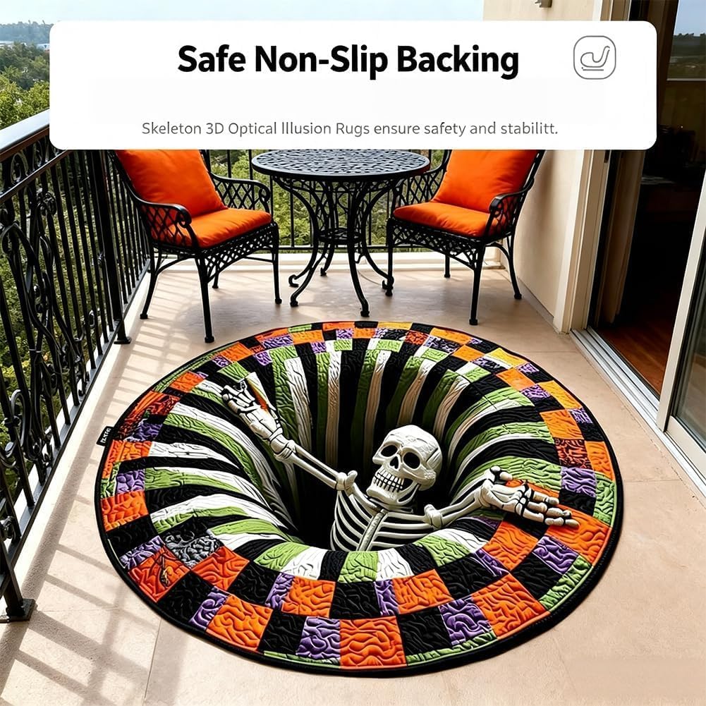 🎃3D Halloween Rug, Novelty Ghost Skeleton 3D Optical Illusion Rugs