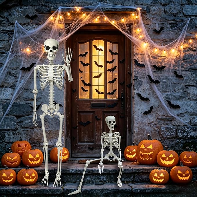🦀💀 Full-Body Posable White Plastic Human Skeleton Suitable for Halloween