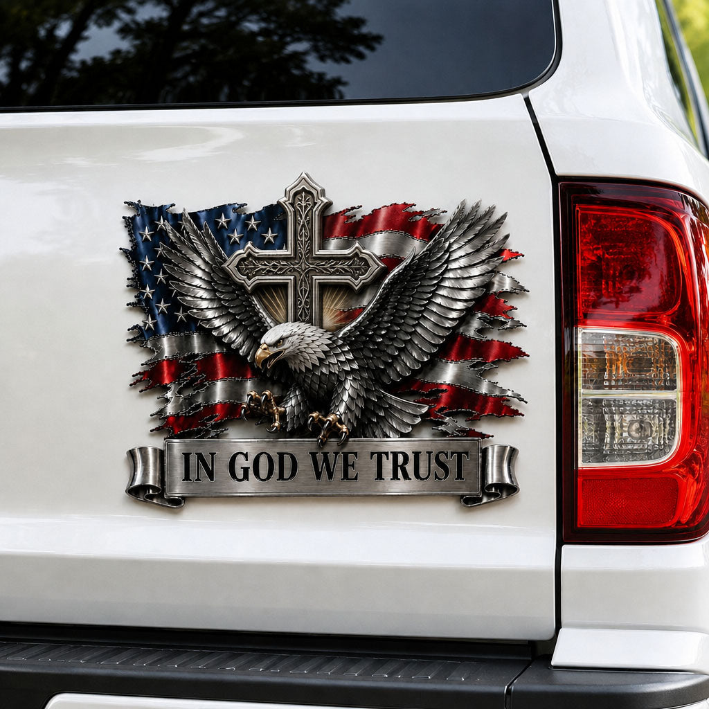 🦅 In God We Trust Bald Eagle American Flag 3D Metal Car Emblem Badge
