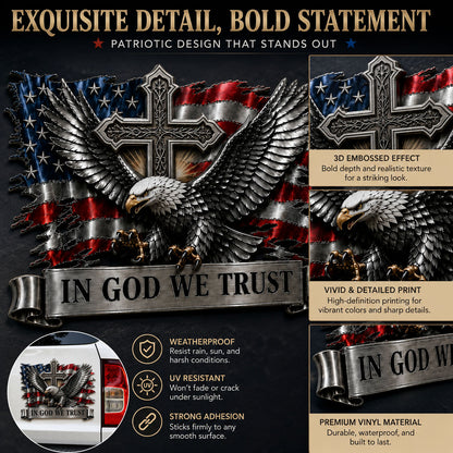 🦅 In God We Trust Bald Eagle American Flag 3D Metal Car Emblem Badge