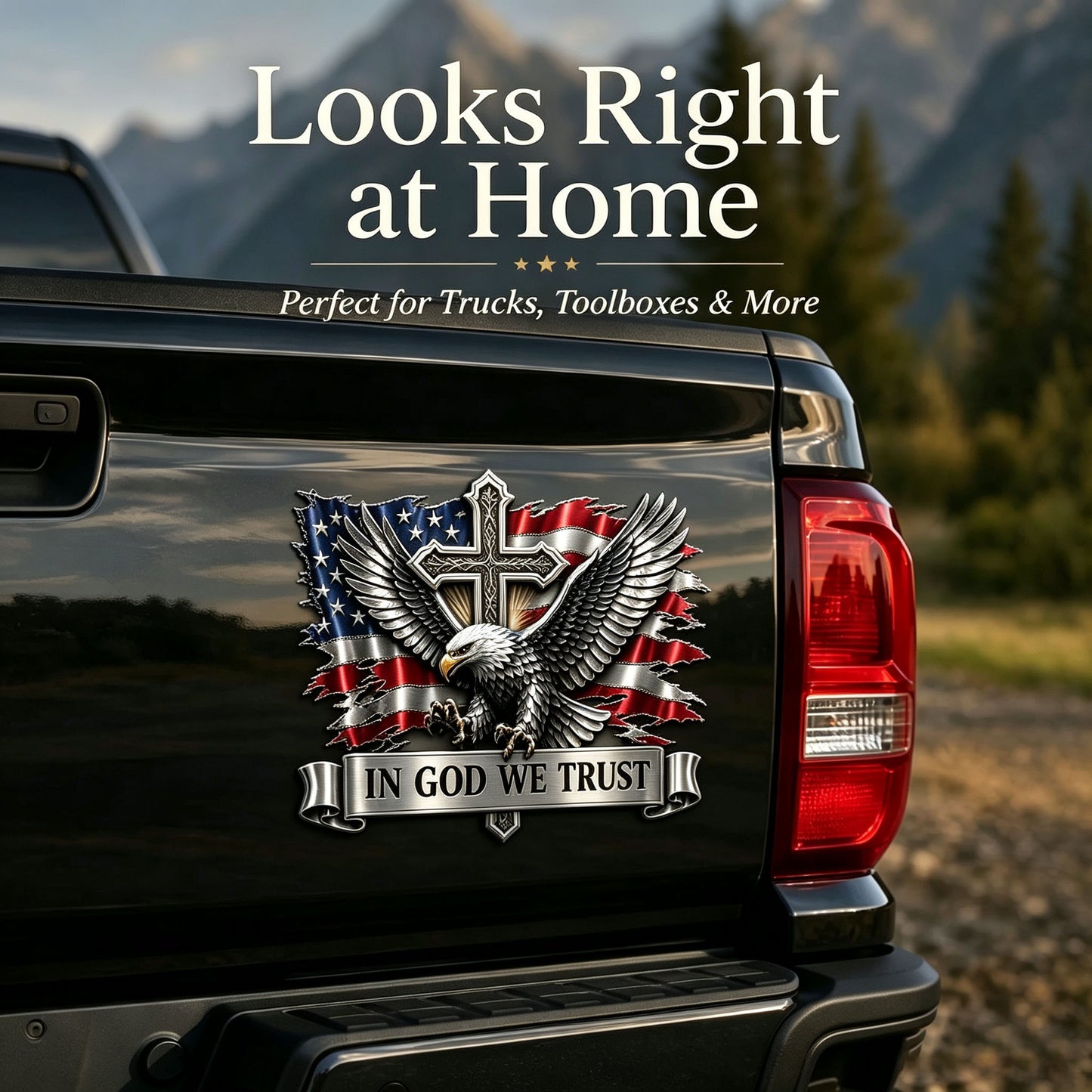 🦅 In God We Trust Bald Eagle American Flag 3D Metal Car Emblem Badge