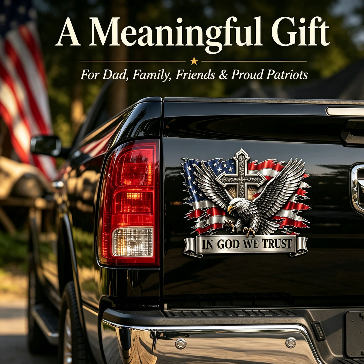 🦅 In God We Trust Bald Eagle American Flag 3D Metal Car Emblem Badge