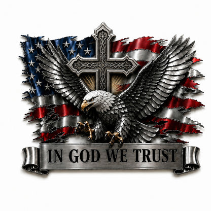 🦅 In God We Trust Bald Eagle American Flag 3D Metal Car Emblem Badge