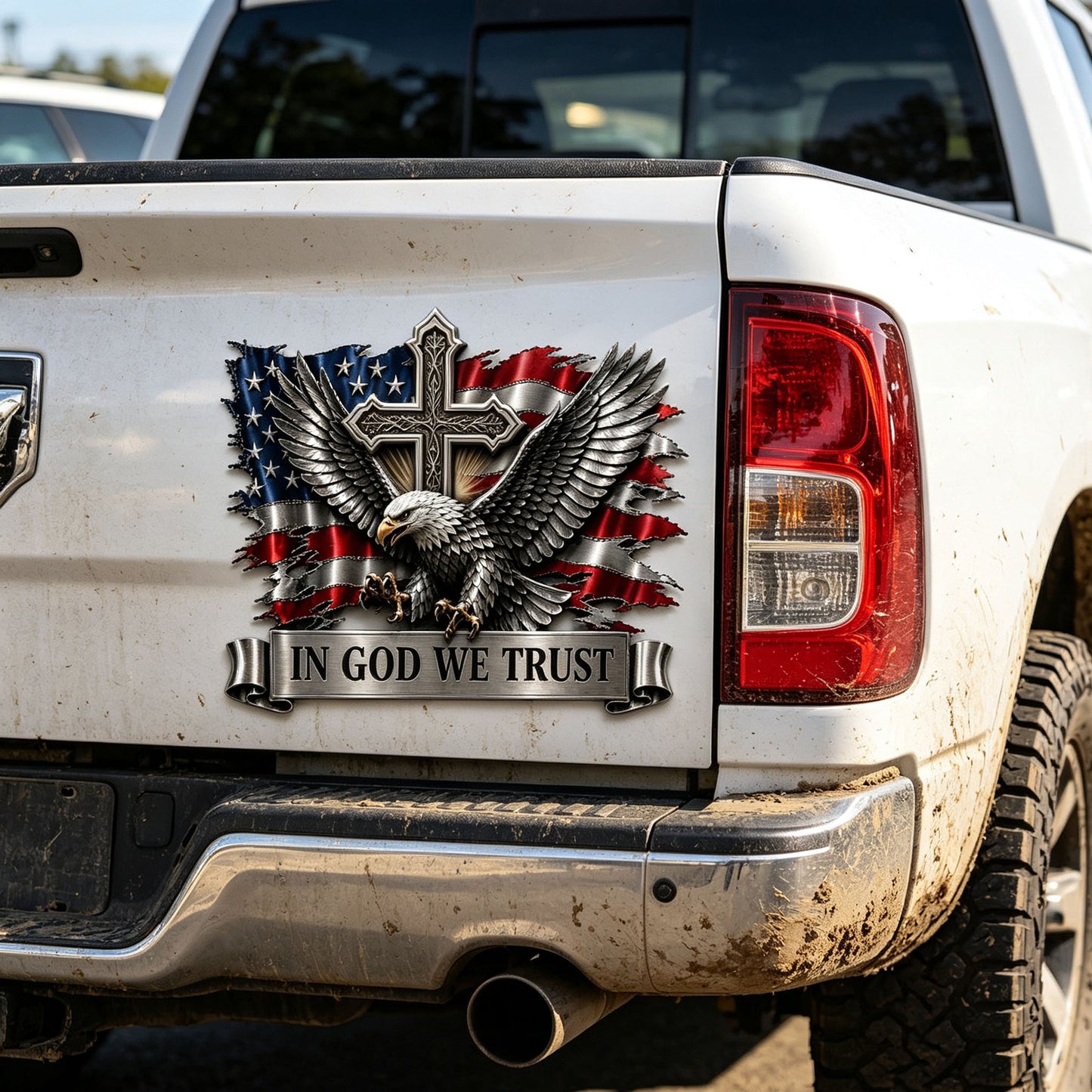 🦅 In God We Trust Bald Eagle American Flag 3D Metal Car Emblem Badge