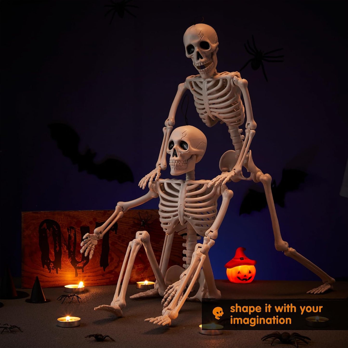 🦀💀 Full-Body Posable White Plastic Human Skeleton Suitable for Halloween