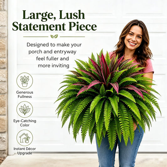 🔥UV-Resistant Artificial Fern & Red Dracaena Decorative Plants – Full, Lush & Fade-Resistant!