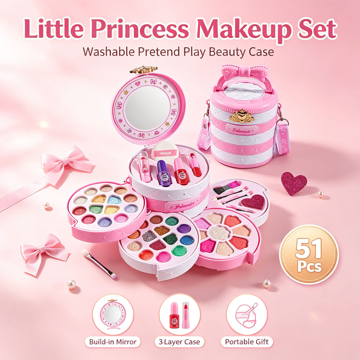 🎨 Little Princess Makeup Set – Washable Pretend Play Beauty Case for Kids