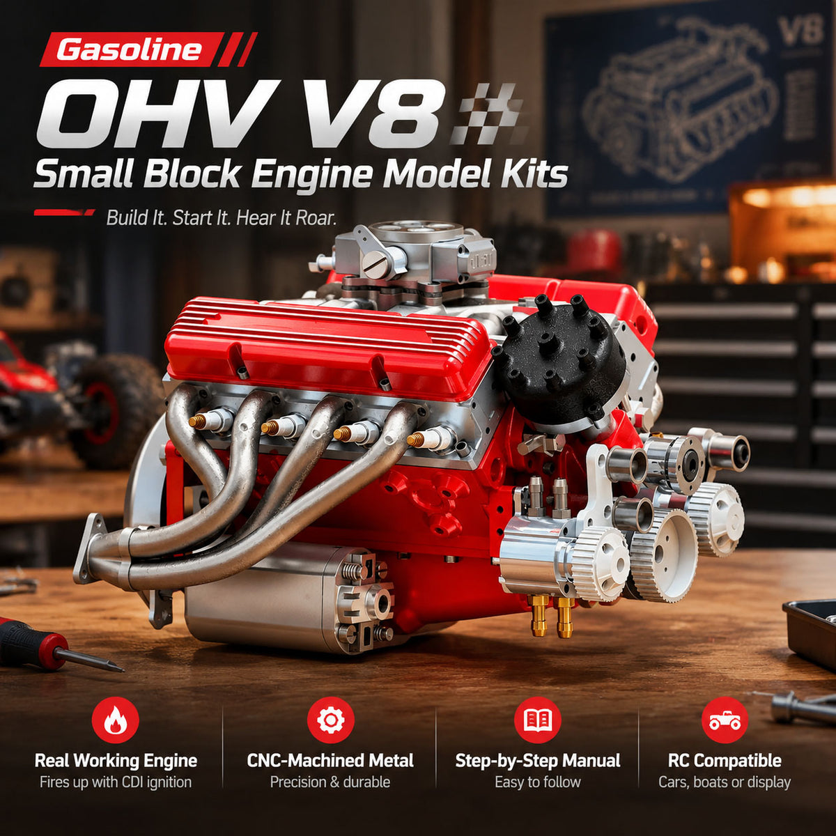 ⚙️GasOline OHV V8 Small Block Engine Model Kits